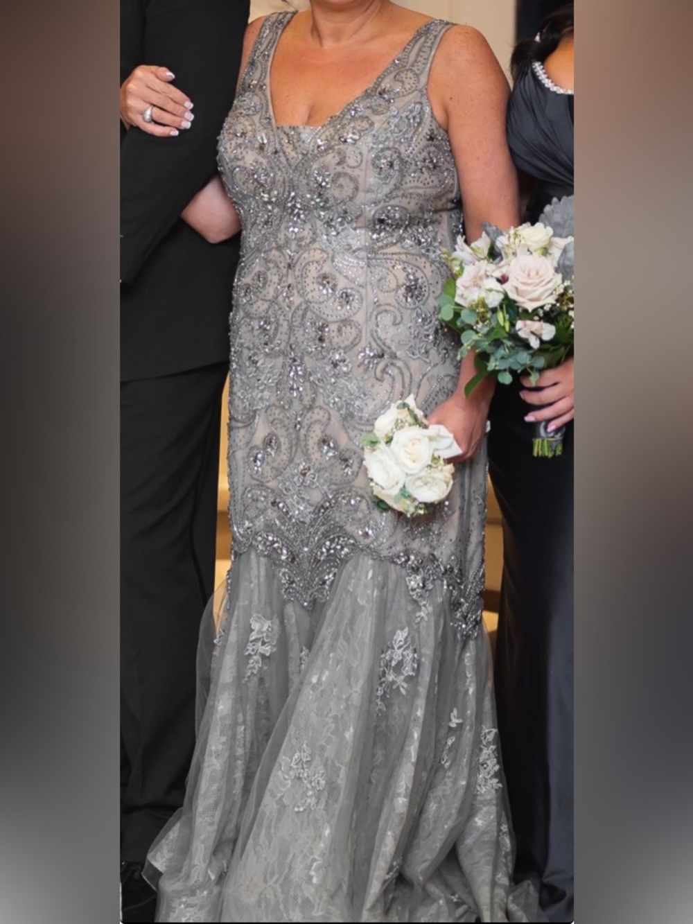Jovani Champagne Mermaid Evening Dress